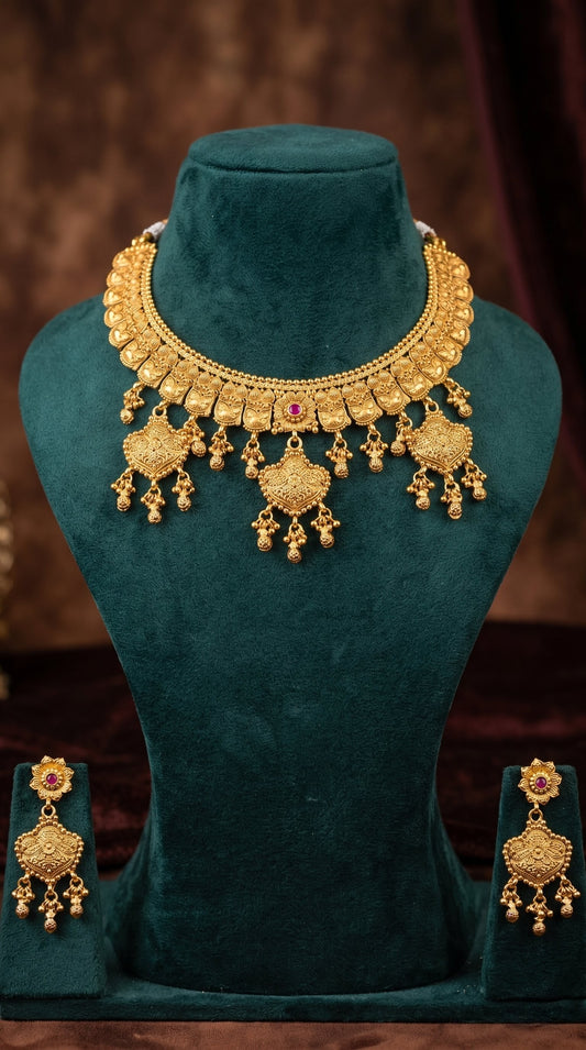 Traditional gold look artificial necklace set for festive and wedding wear