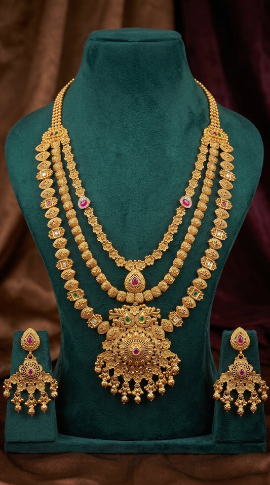Bridal long necklace set for saree and lehenga styling